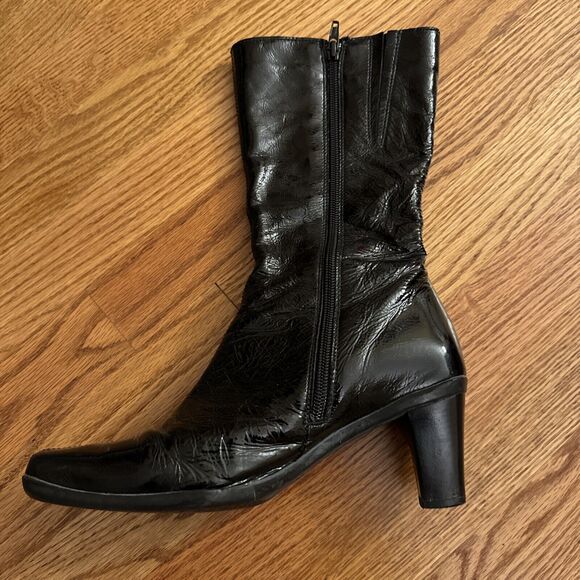 La Canadienne Womens 7 Boots Black Patent Leather 19168 Zip Mid Calf Square Toe - Picture 3 of 14
